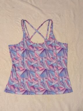 PBX Pro Woman's Geometric Print Crisscross Active Tank Size Large Pink Purple